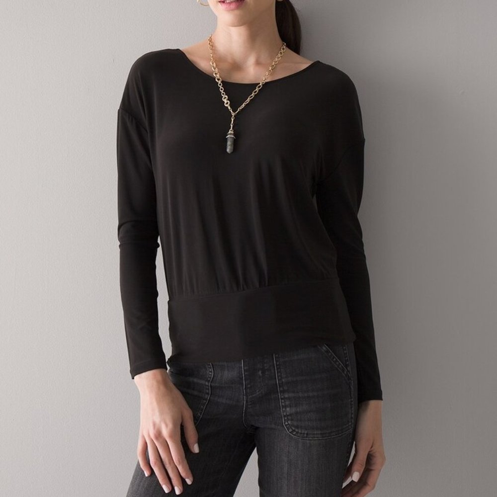 WHITE HOUSE BLACK MARKET LONG SLEEVE MATTE JERSEY TIE BACK TOP NEW WITH TAGS XS